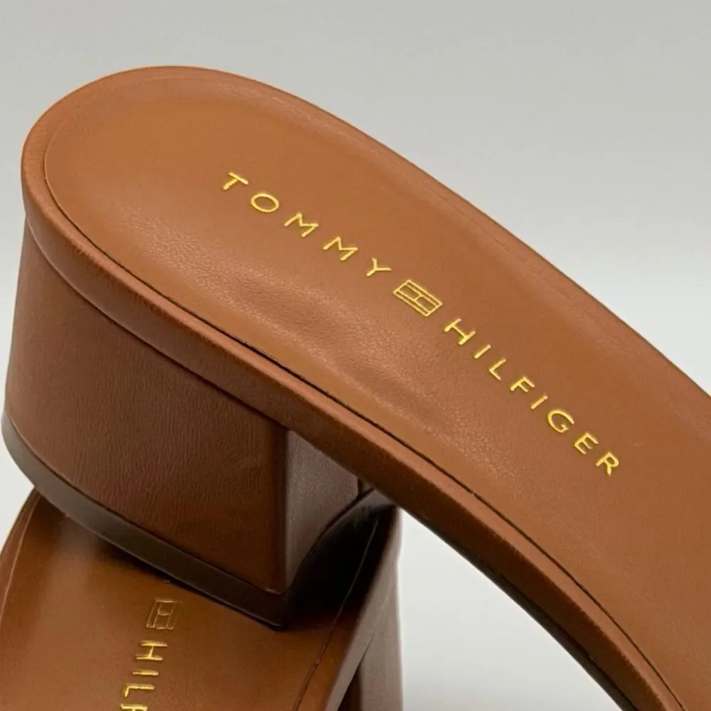 NWT Tommy Hilfiger Leather TH Monogram Brown Sandals 8,5